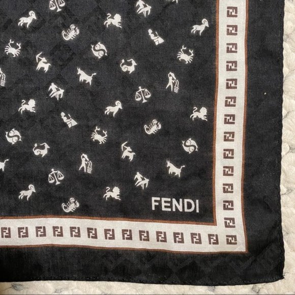 FENDI Authentic FF Logo Zodiac Black Scarf - Picture 1 of 8